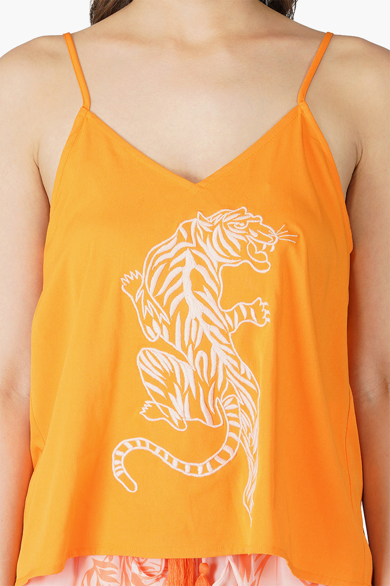 Tiger Embroidered Top