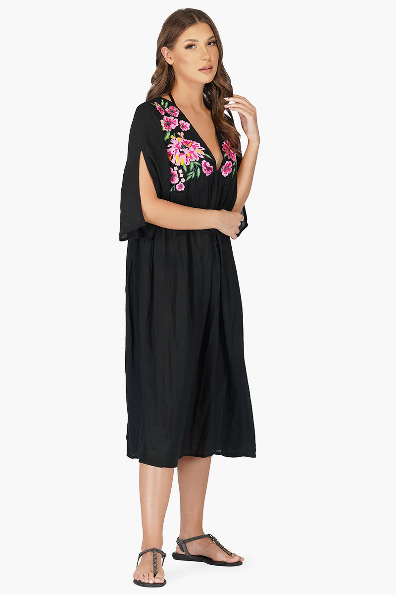 Mexican Floral Embroidered Viscose Dress