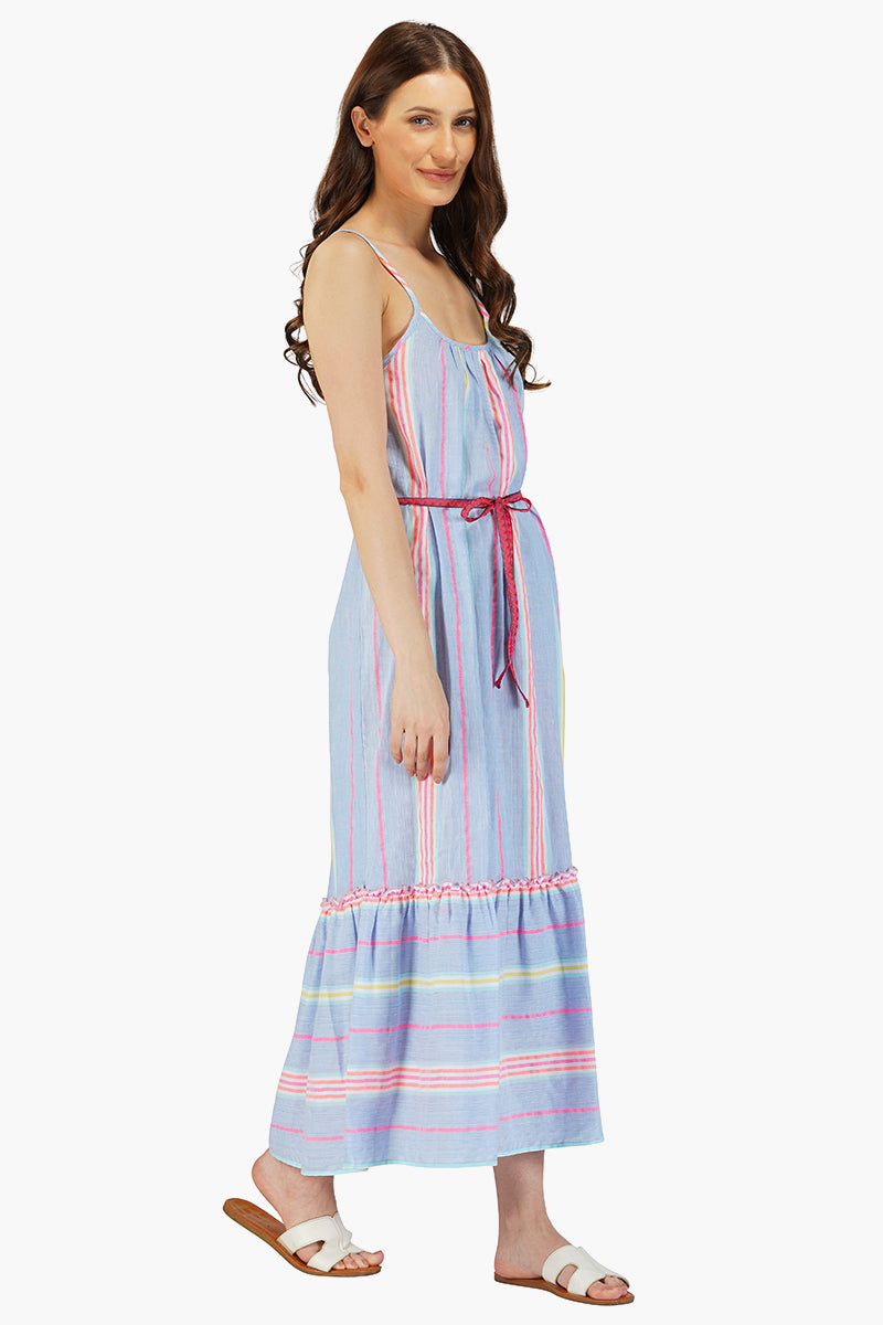 Rainbow Cotton Striped Maxi Dress