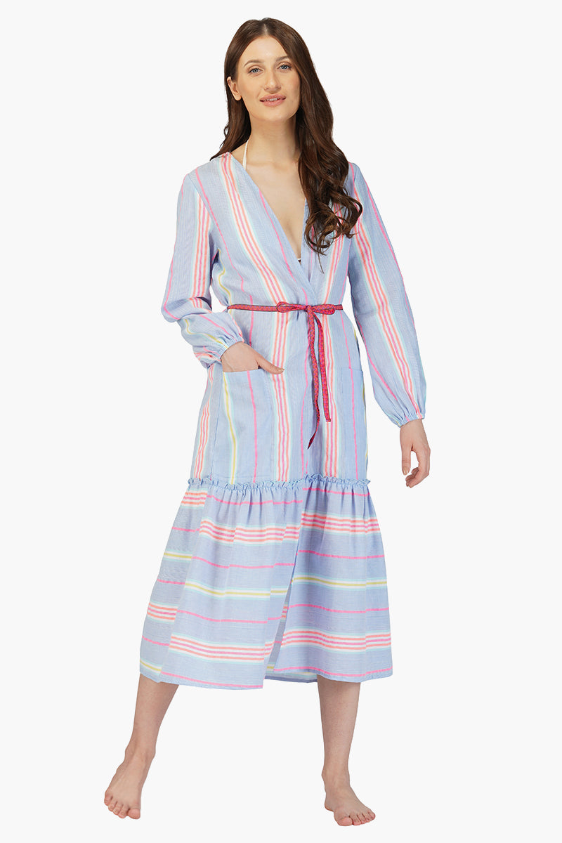 Rainbow Cotton Striped Front Open Cover Up