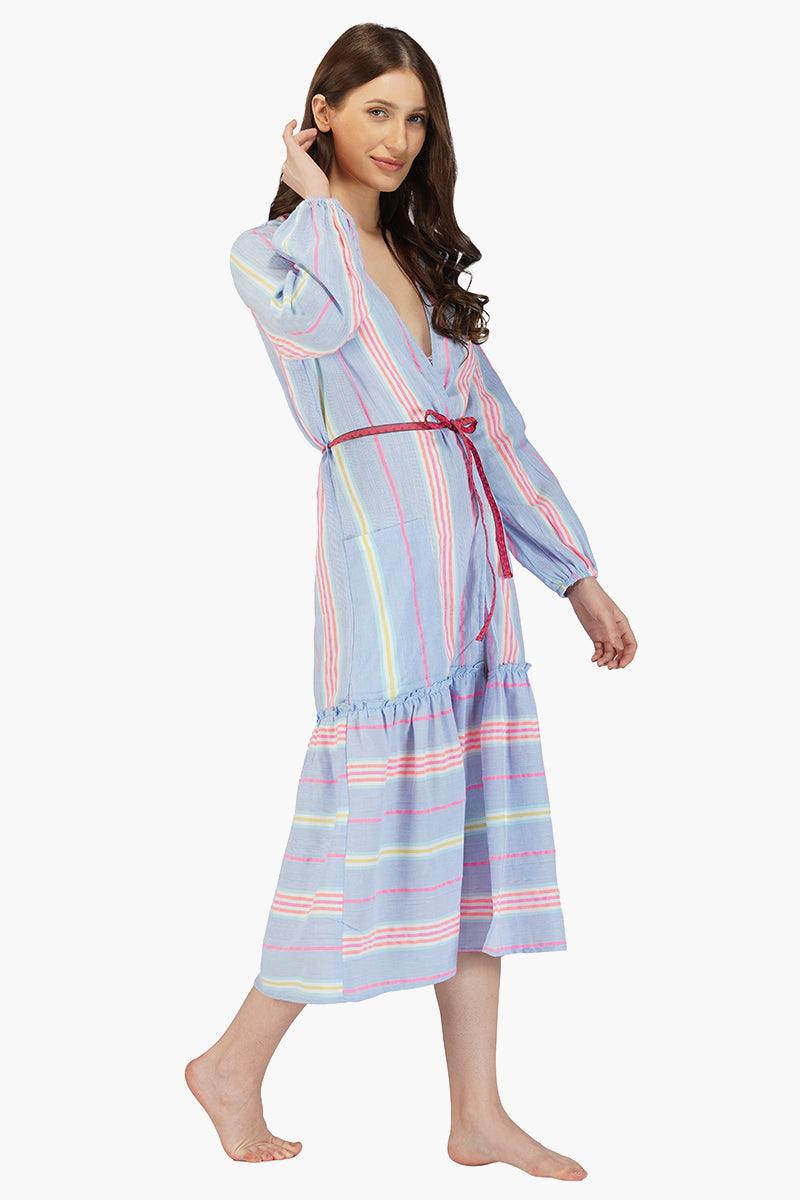 Rainbow Cotton Striped Front Open Cover Up