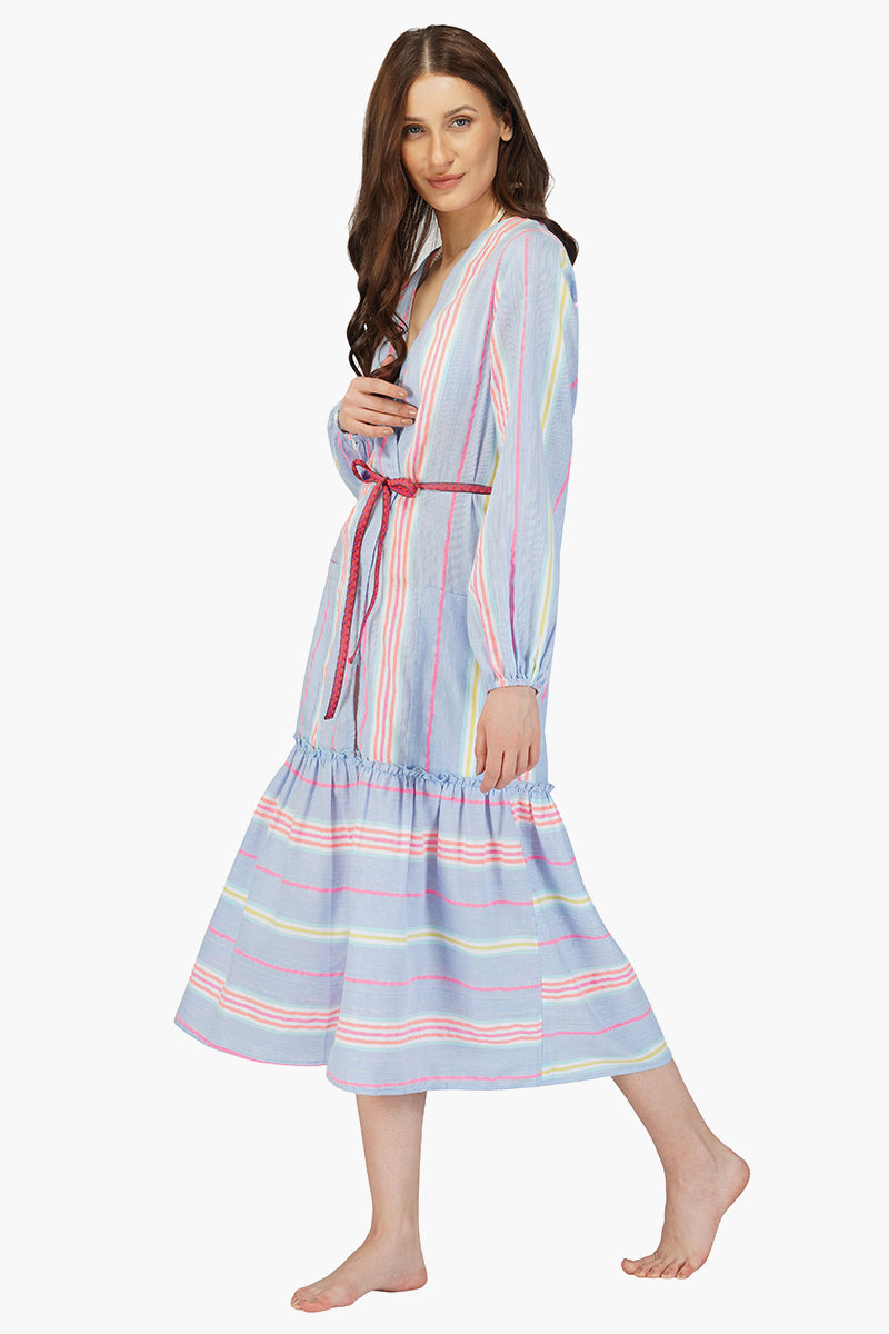 Rainbow Cotton Striped Front Open Cover Up