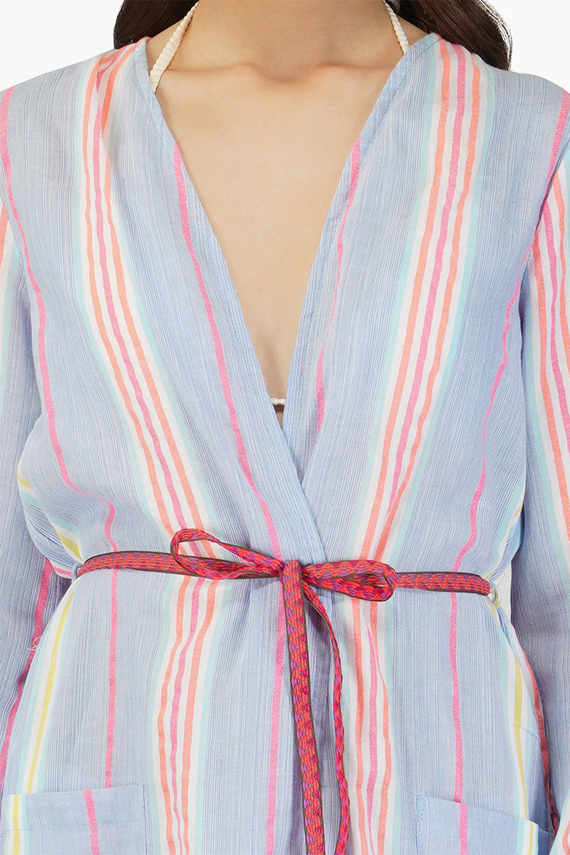 Rainbow Cotton Striped Front Open Cover Up