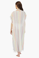 Neon Striped Cotton Kaftan Cover Up