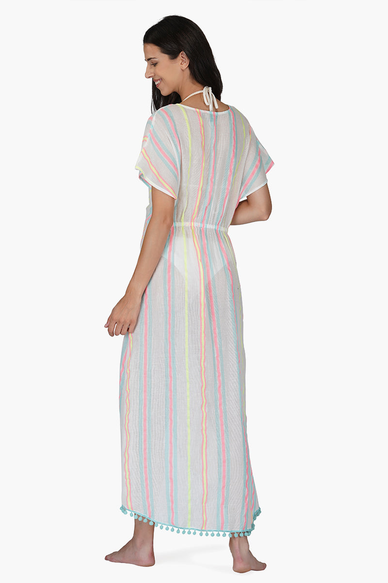 Neon Striped Cotton Cover Up Dress