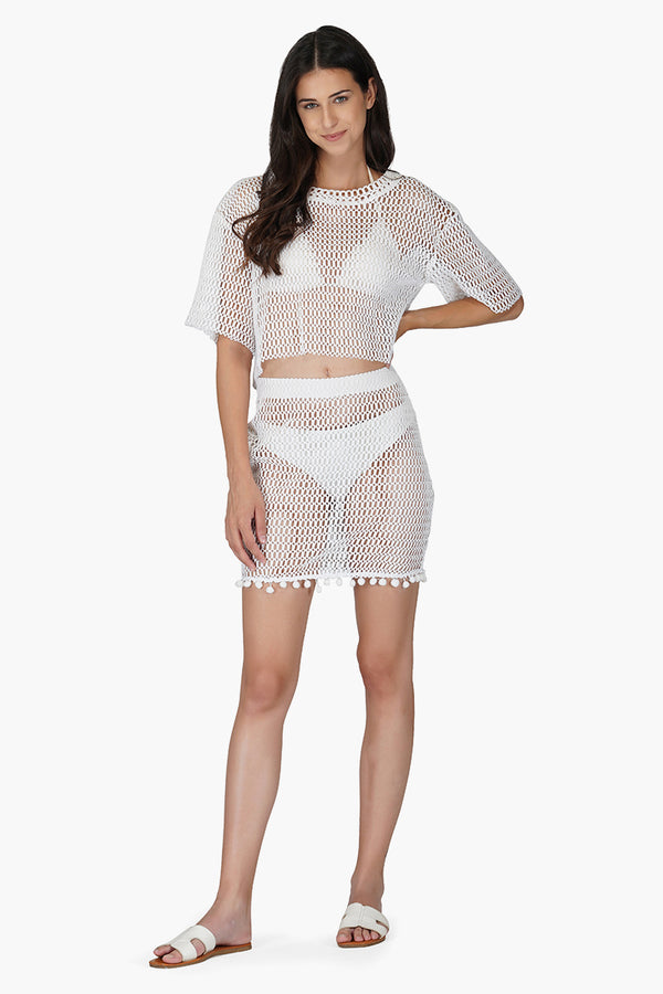 White Crochet Cover up Top
