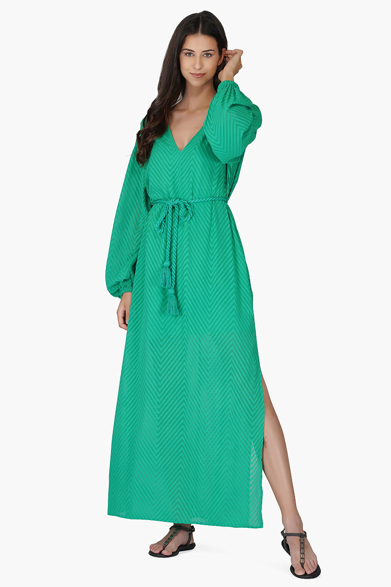 Emerald Chevron Maxi Dress