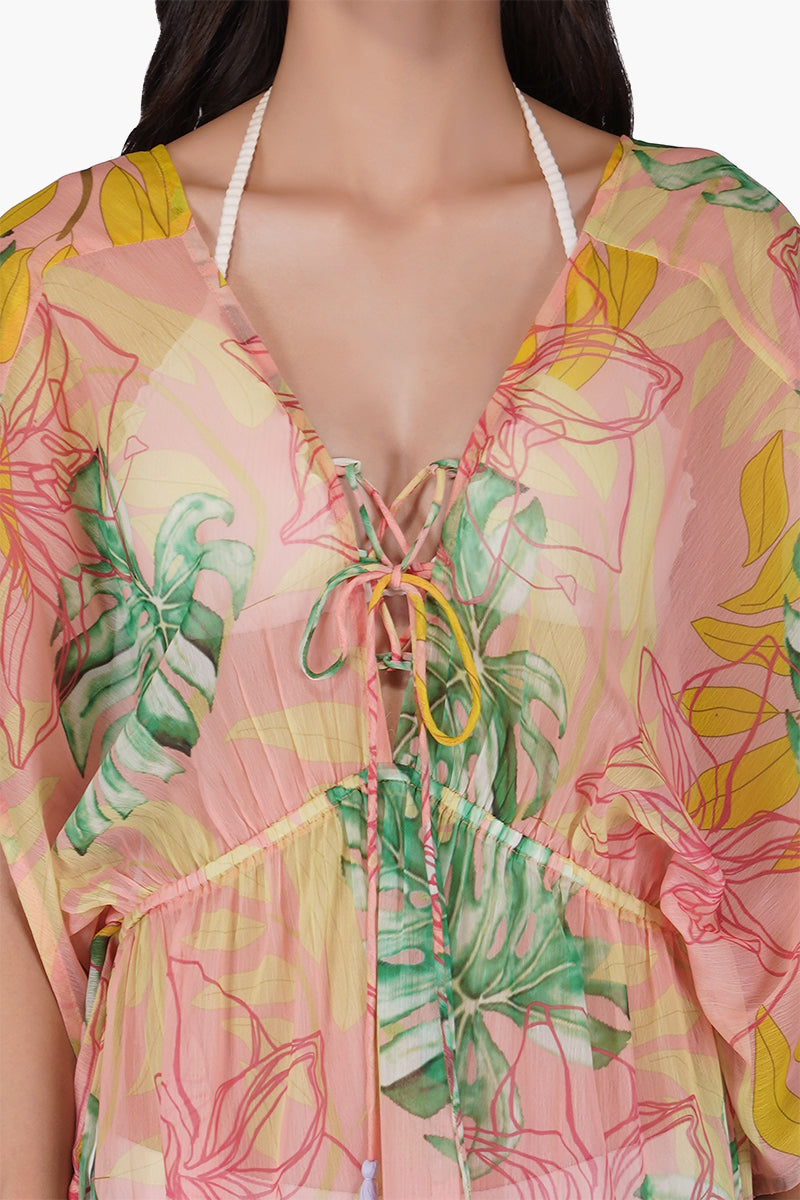 Peach Blush Tropical Print Maxi Dress