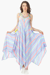 Samantha Striped Lace Hankerchief Hem Dress