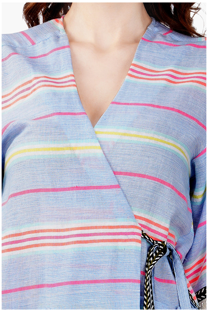 Samantha Striped Lace Kimono with Tie Waist