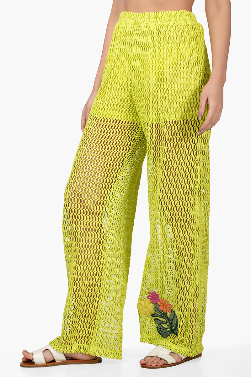 Bianca Crochet Pants with Floral Embroidery