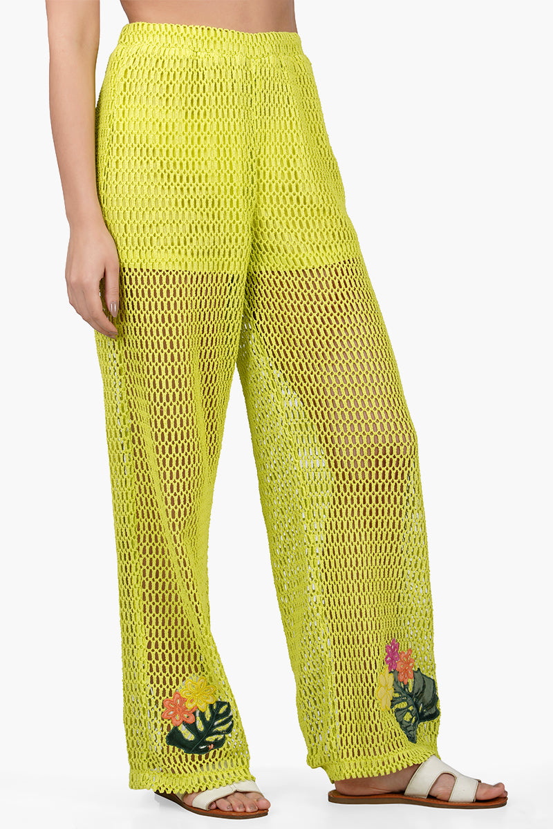Bianca Crochet Pants with Floral Embroidery