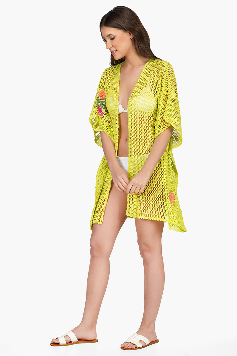 Bianca Crochet Cover Up with Floral Embroidery