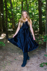 Moonless Night Pleated Velvet Dress