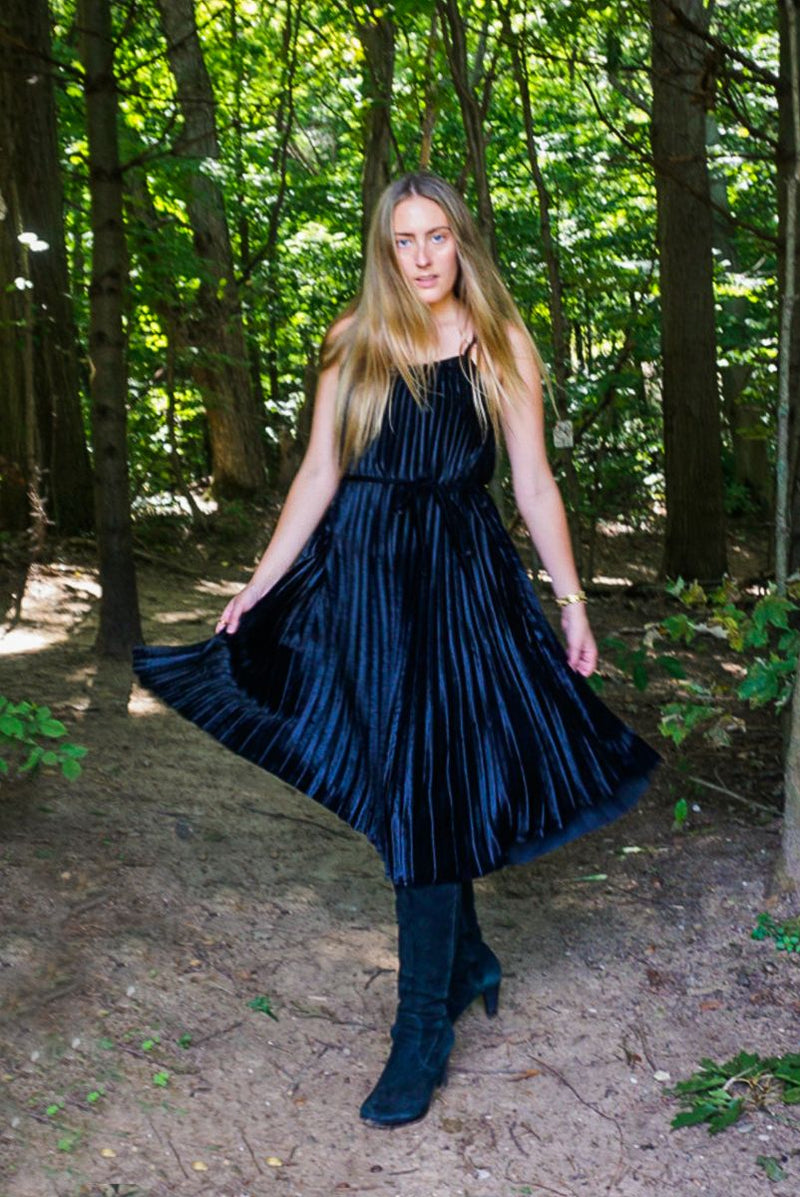 Moonless Night Pleated Velvet Dress