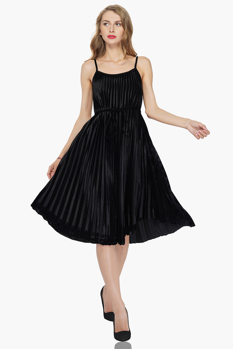 Moonless Night Pleated Velvet Dress