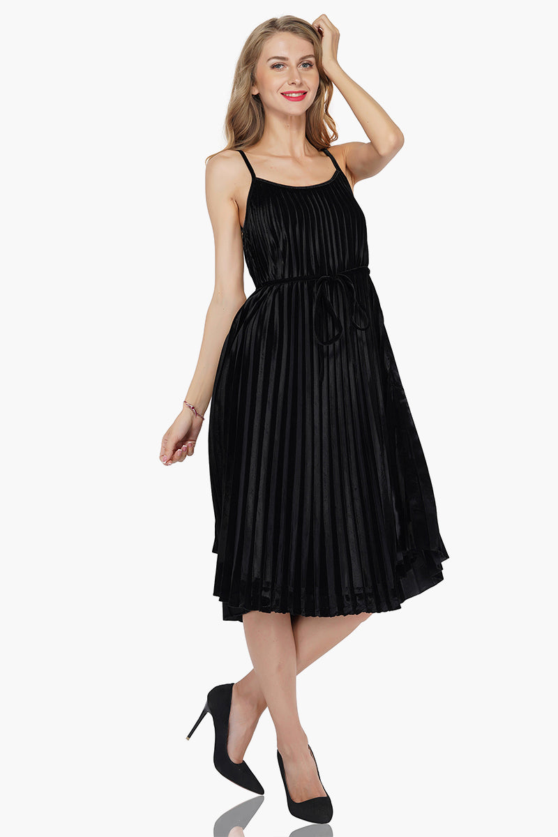 Moonless Night Pleated Velvet Dress