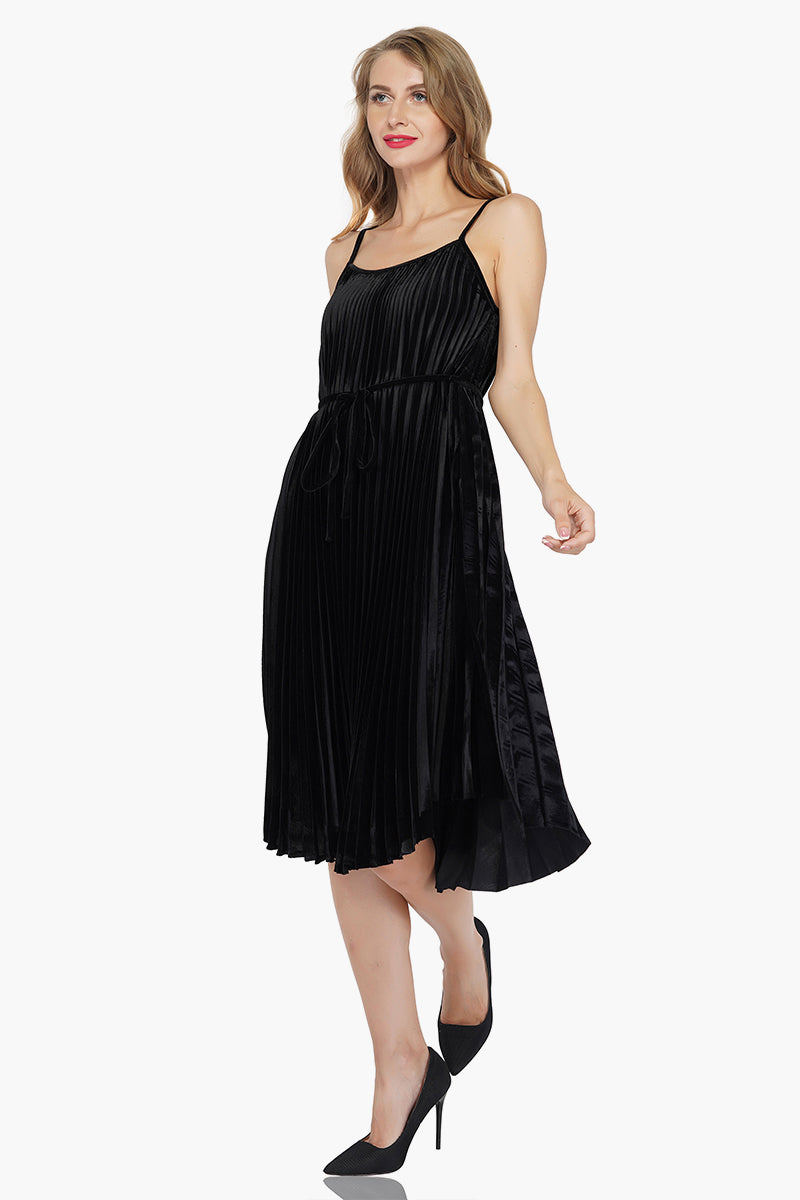 Moonless Night Pleated Velvet Dress