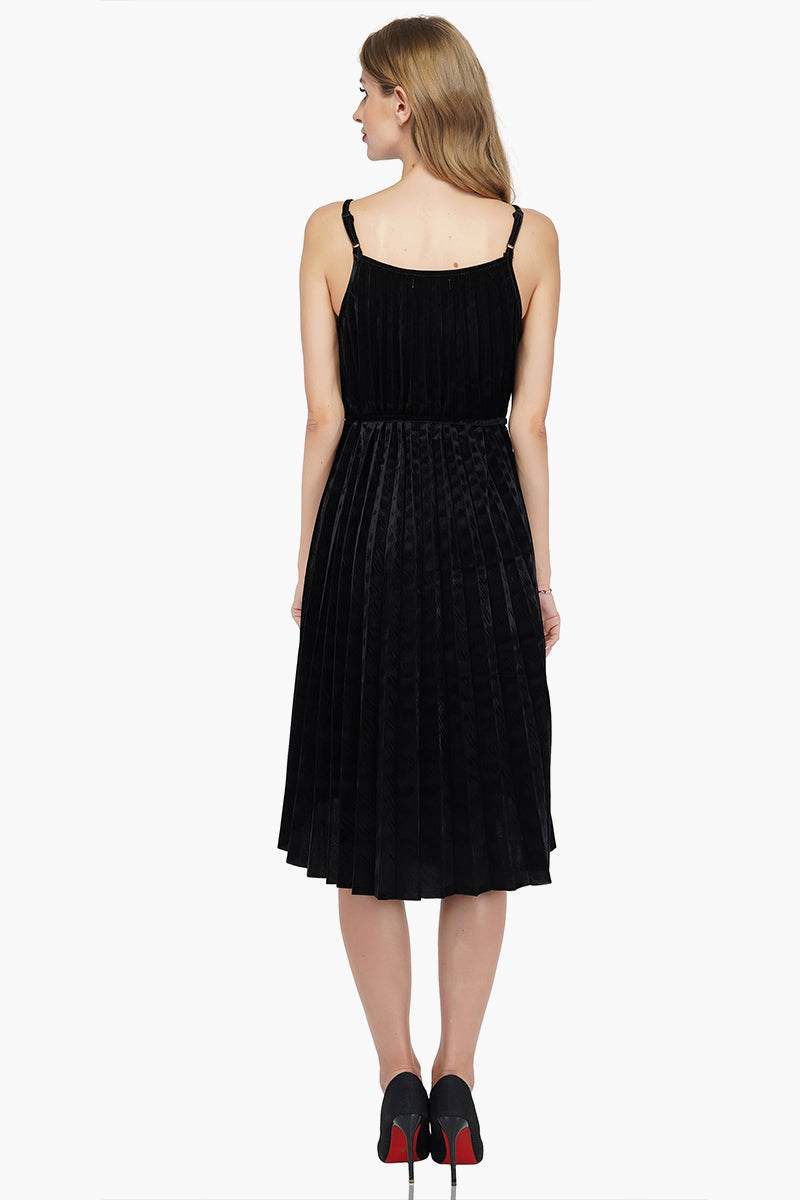 Moonless Night Pleated Velvet Dress