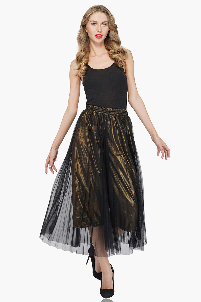 Golden Haze Pleated Net Pants