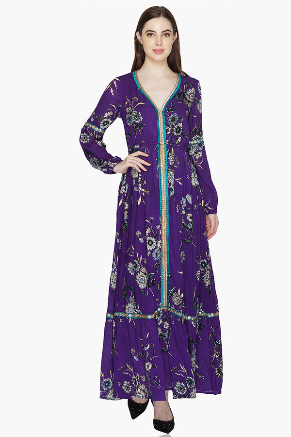 Purple Freesia Maxi Dress With Lace