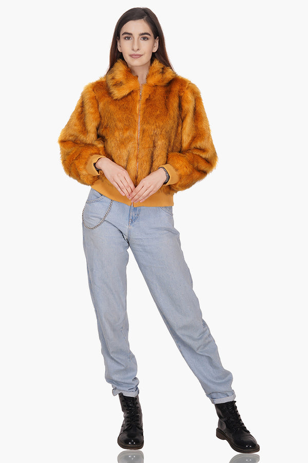 Golden Fox Faux Fur Bomber Jacket