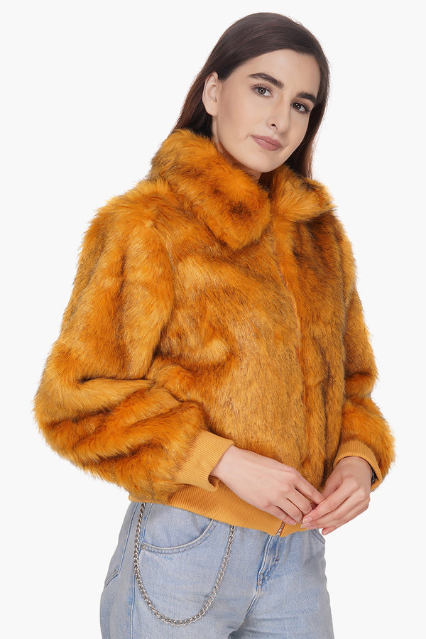 Golden Fox Faux Fur Bomber Jacket