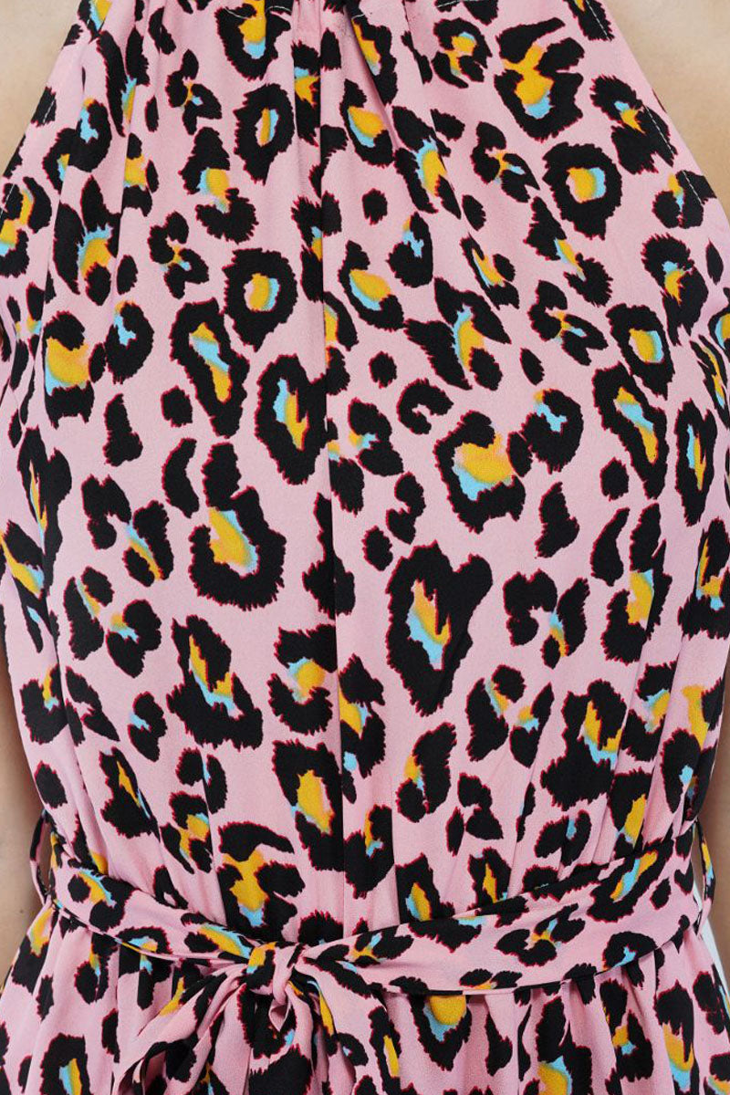 Pink Jaguar Jumpsuit-Pink Animal Print Jumpsuit For Women
