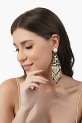 Leopard Bead Fringe Earrings