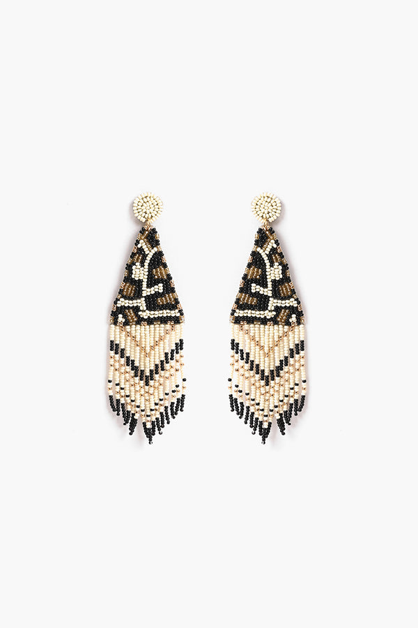 Leopard Bead Fringe Earrings