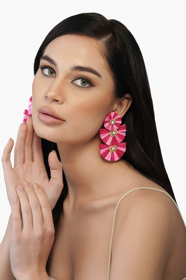 Pink Raffia Earrings
