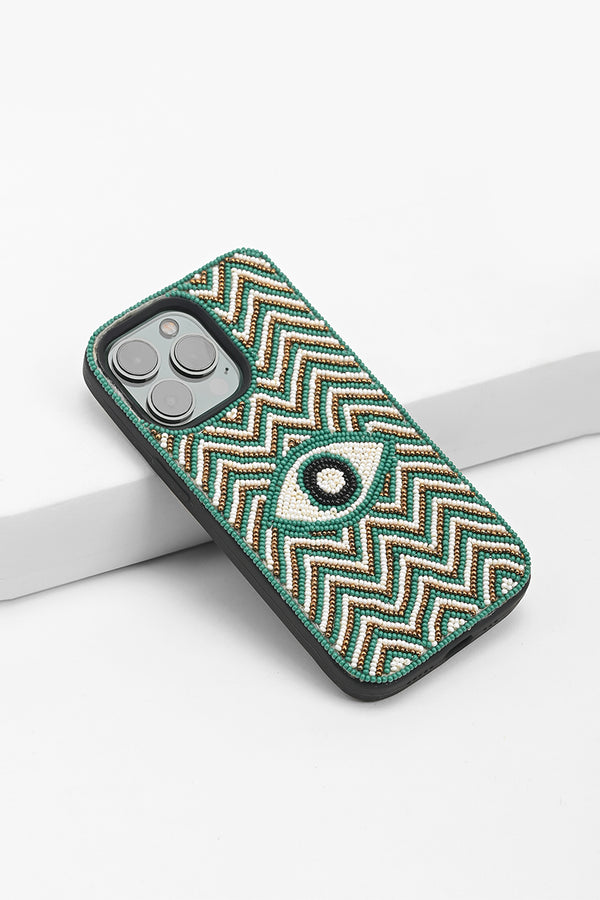 Emerald Evil Eye Beaded Iphone 14Pro Case