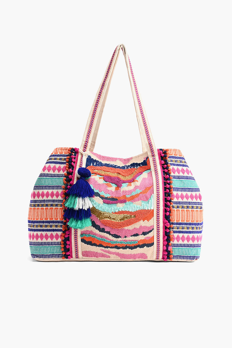 Marigold Stripe Hand Embellished Tote