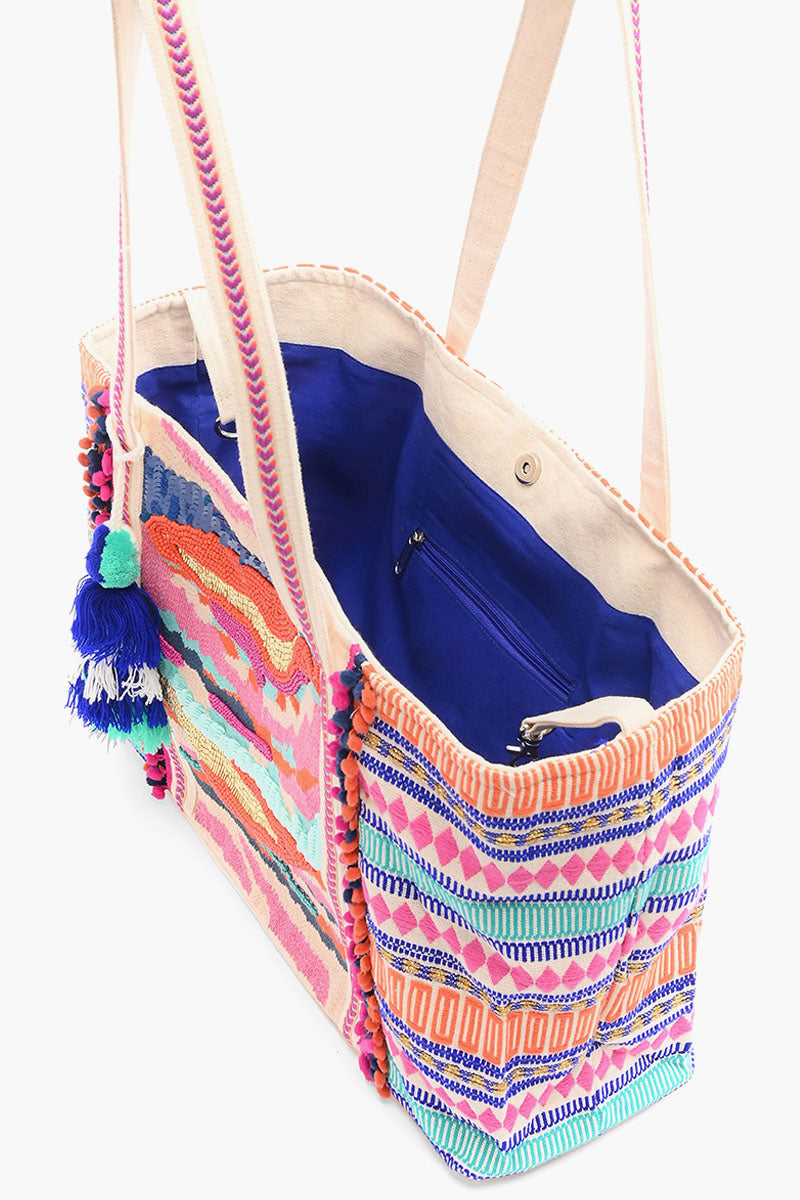 Marigold Stripe Hand Embellished Tote