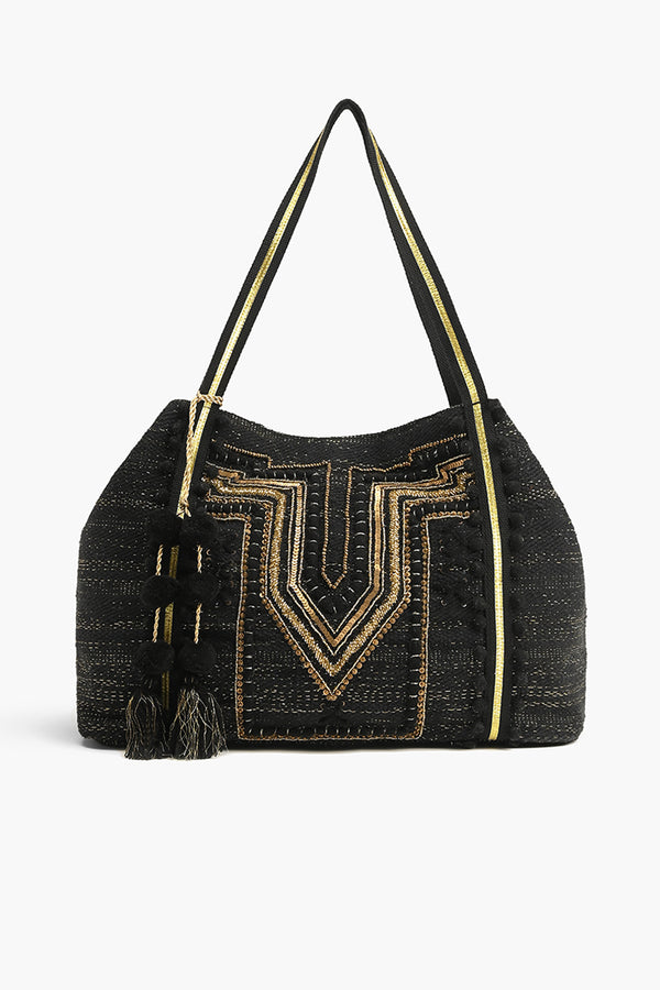 Luxe Love Tote - Hand Beaded Large Black Tote For Women