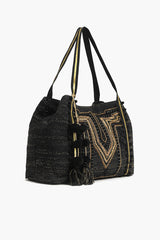 Luxe Love Tote - Hand Beaded Large Black Tote For Women