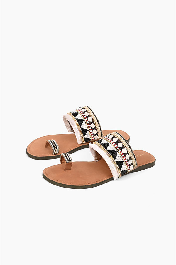 Aztec Beaded Fringe Sandals