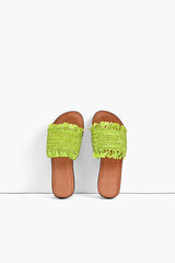 Neon Green Raffia Slide Sandals