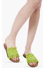 Neon Green Raffia Slide Sandals