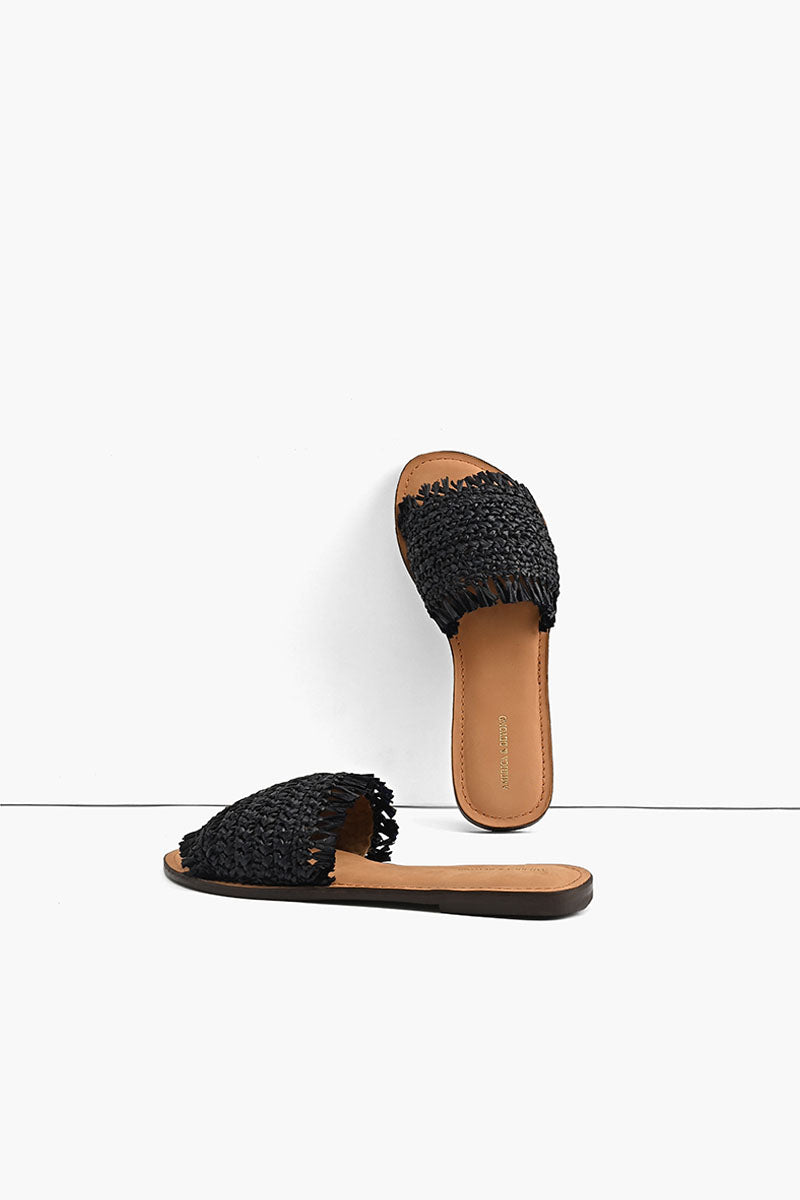 Boho Bliss Black Raffia Slide Sandals