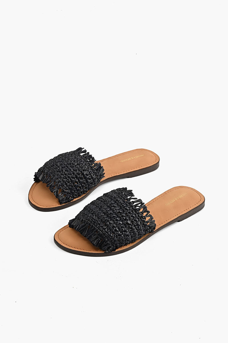 Boho Bliss Black Raffia Slide Sandals