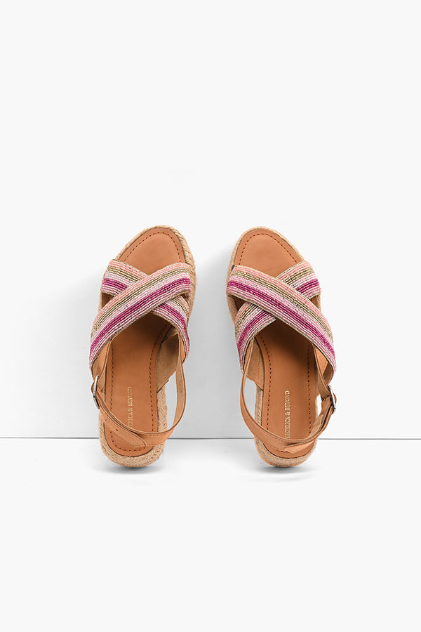 Pink Stripes Beaded Flatform Sandals
